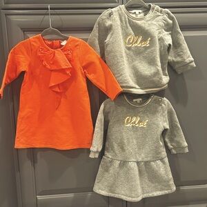 Chloe girls set of 2 dresses & logo sweatshirt size 12M